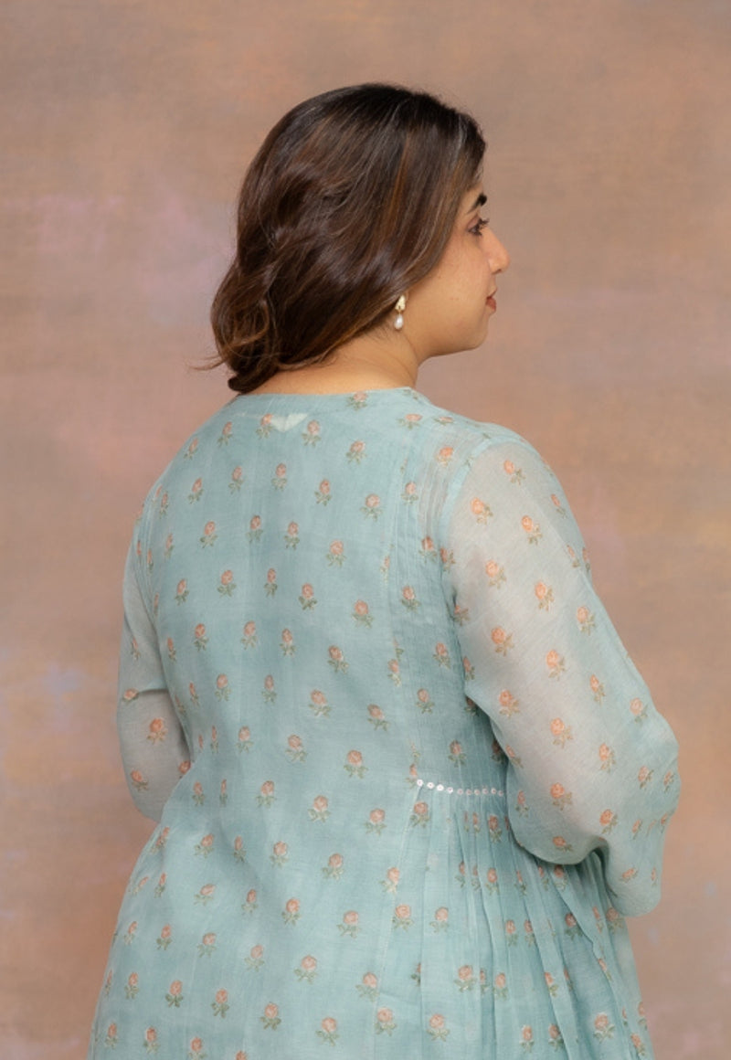 Rosalia Blue Sanganeri Chanderi Silk Kali Kurta