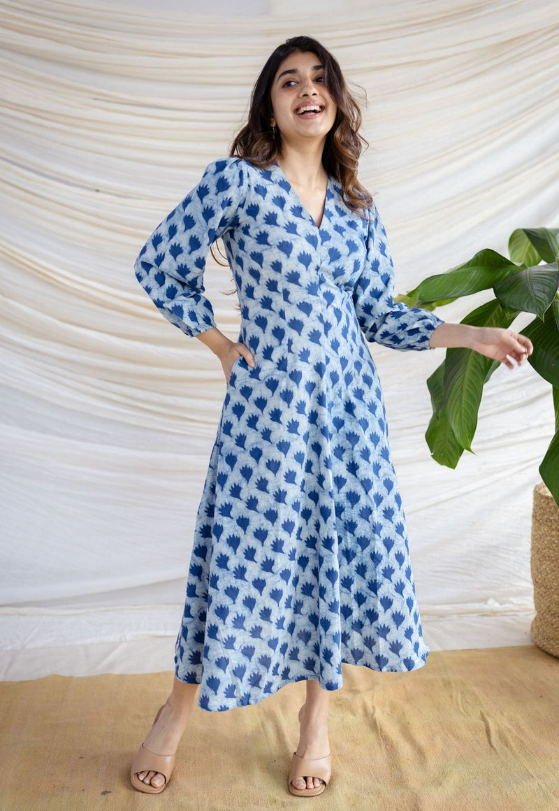 Iyana Indigo Dabu Cotton A Line Dress