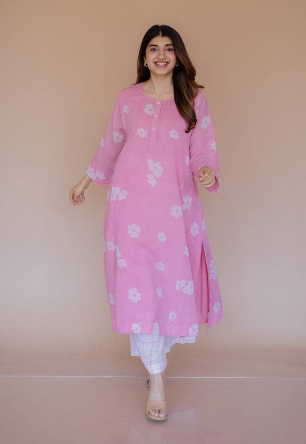Aqsa Pink Batik MulMul Wide Pant