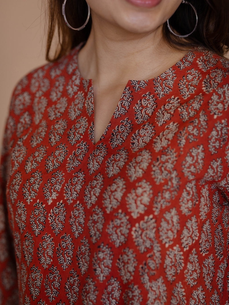 Malika Red Bagru Cotton Kali Kurta