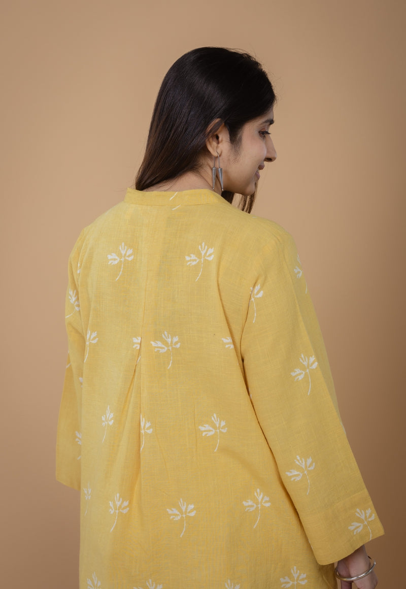 Ayaat Yellow Dabu Slub Cotton Straight Co-ord Set