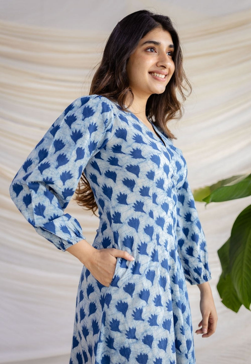 Iyana Indigo Dabu Cotton A Line Dress