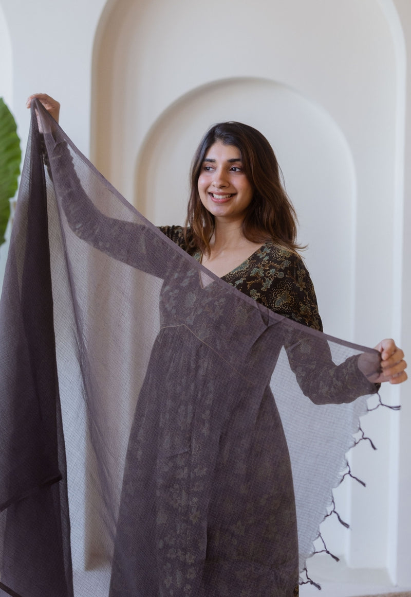 Brown Solid Kota Doria Cotton Dupatta