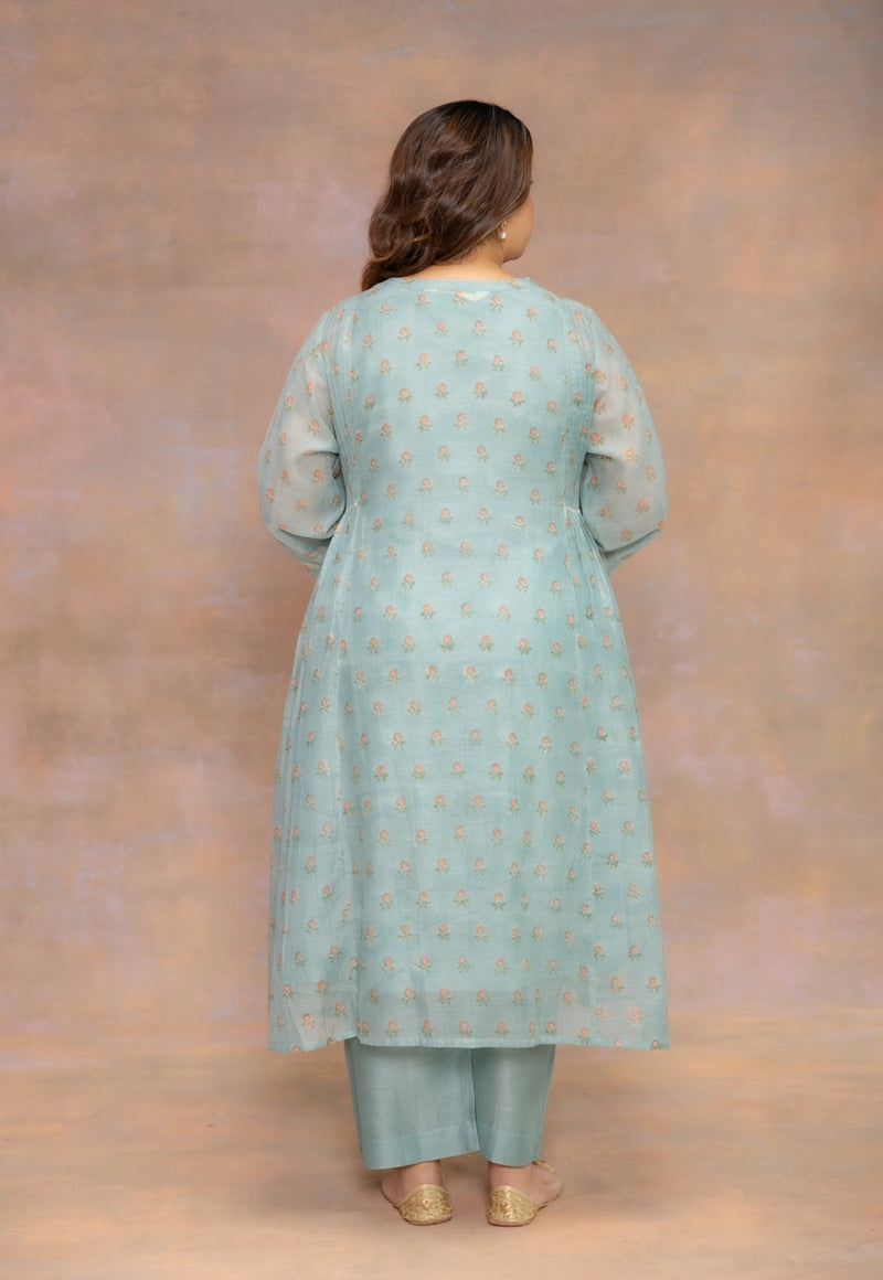 Rosalia Blue Sanganeri Chanderi Silk Kali Kurta