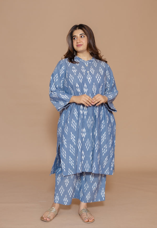 Yashi Blue Handloom Ikkat Cotton Straight Pant