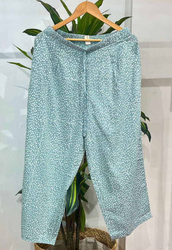 Yashi Blue Hand Block Print Slub Cotton Straight Pant