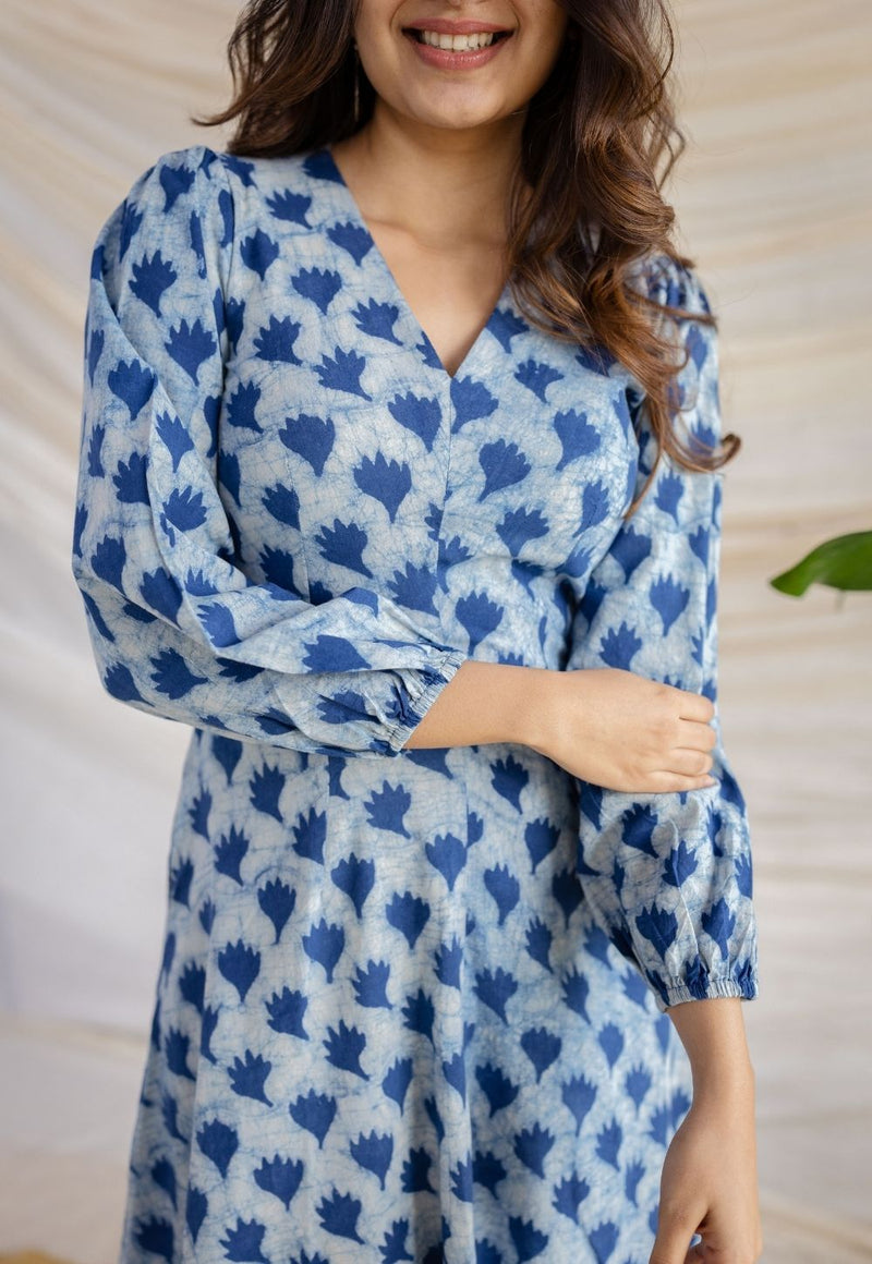 Iyana Indigo Dabu Cotton A Line Dress