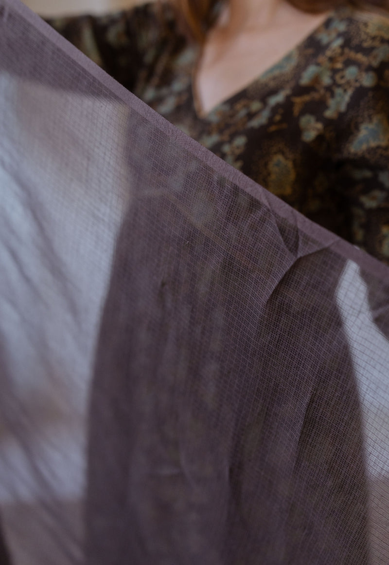 Brown Solid Kota Doria Cotton Dupatta