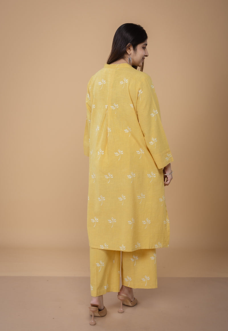 Ayaat Yellow Dabu Slub Cotton Straight Co-ord Set