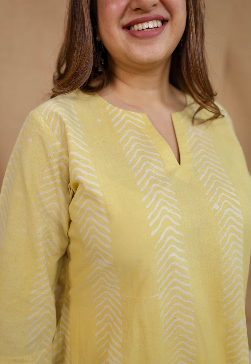 Dharmi Yellow A Line Batik Cotton Kurta