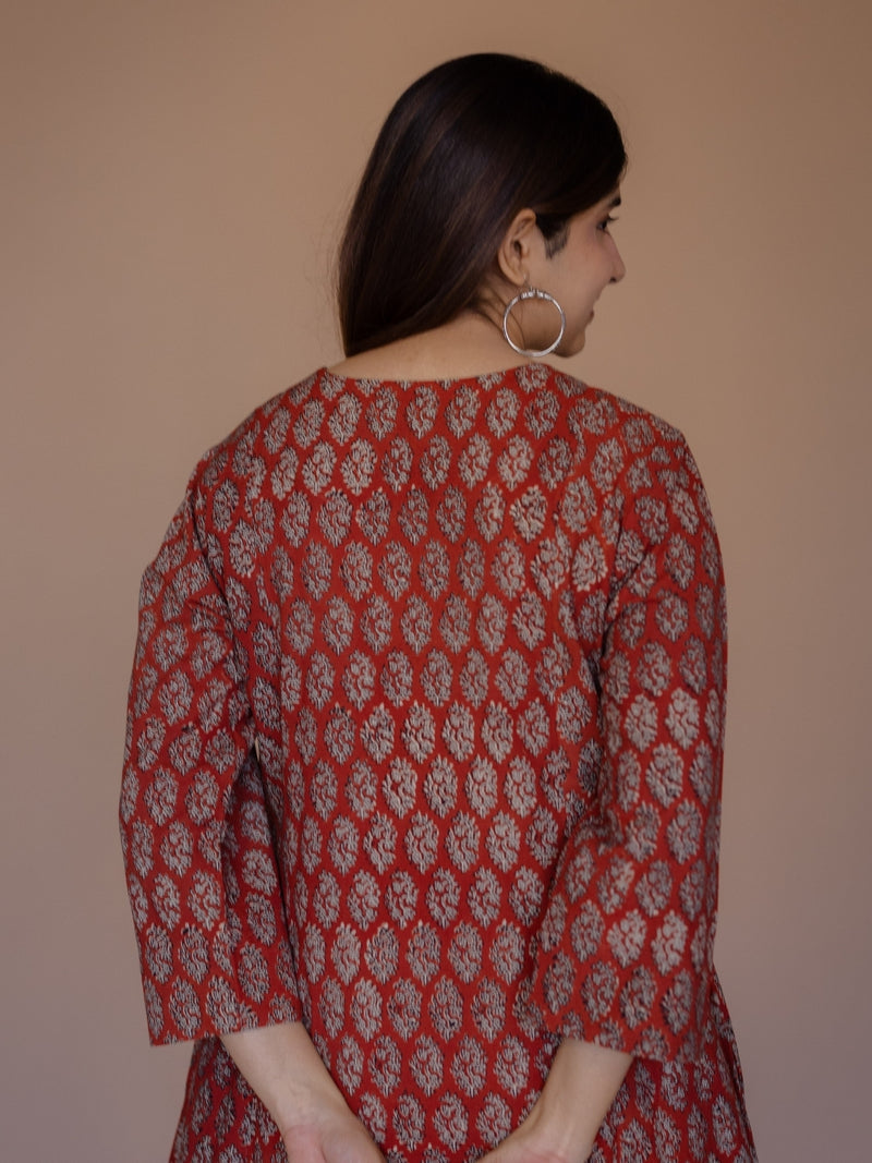 Malika Red Bagru Cotton Kali Kurta