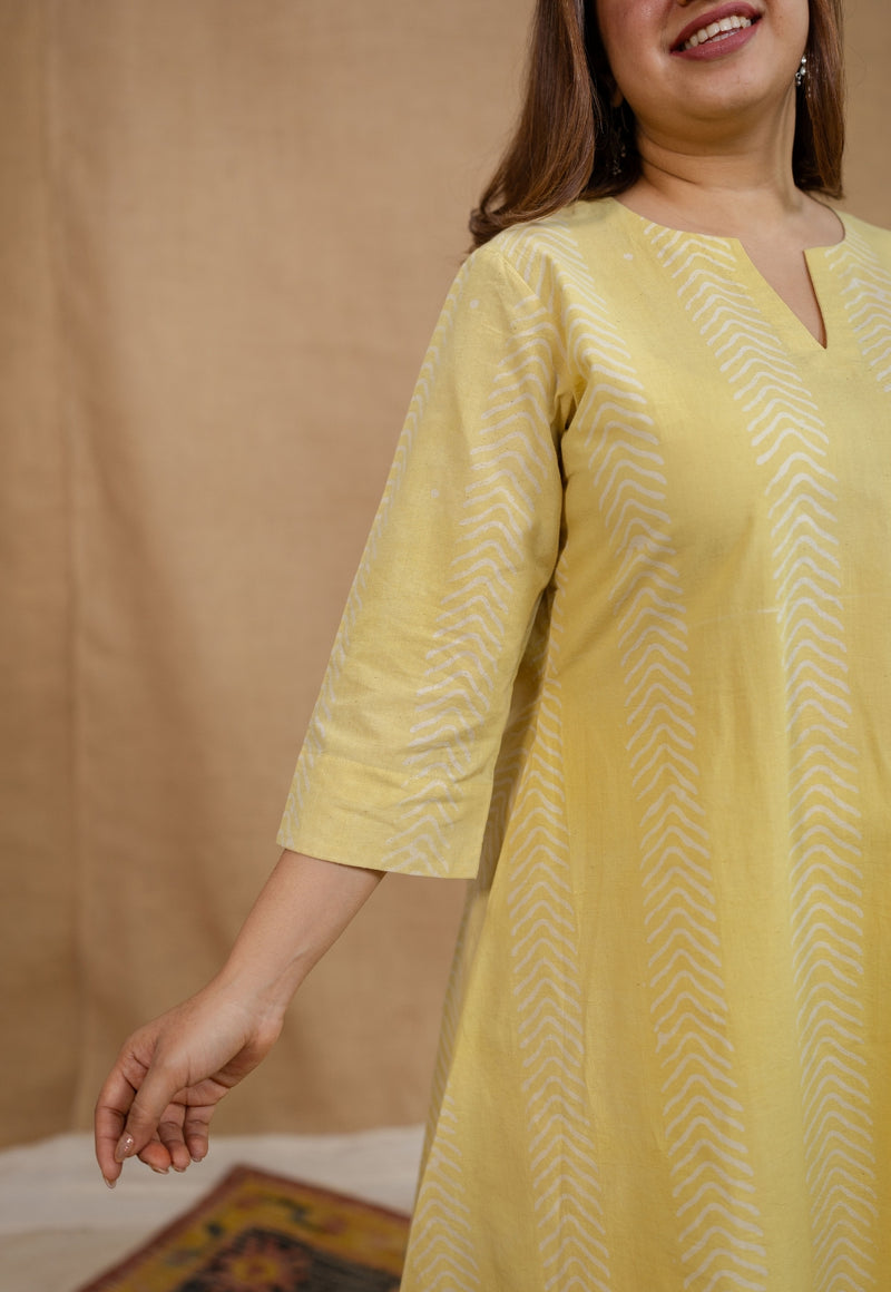 Dharmi Yellow A Line Batik Cotton Kurta