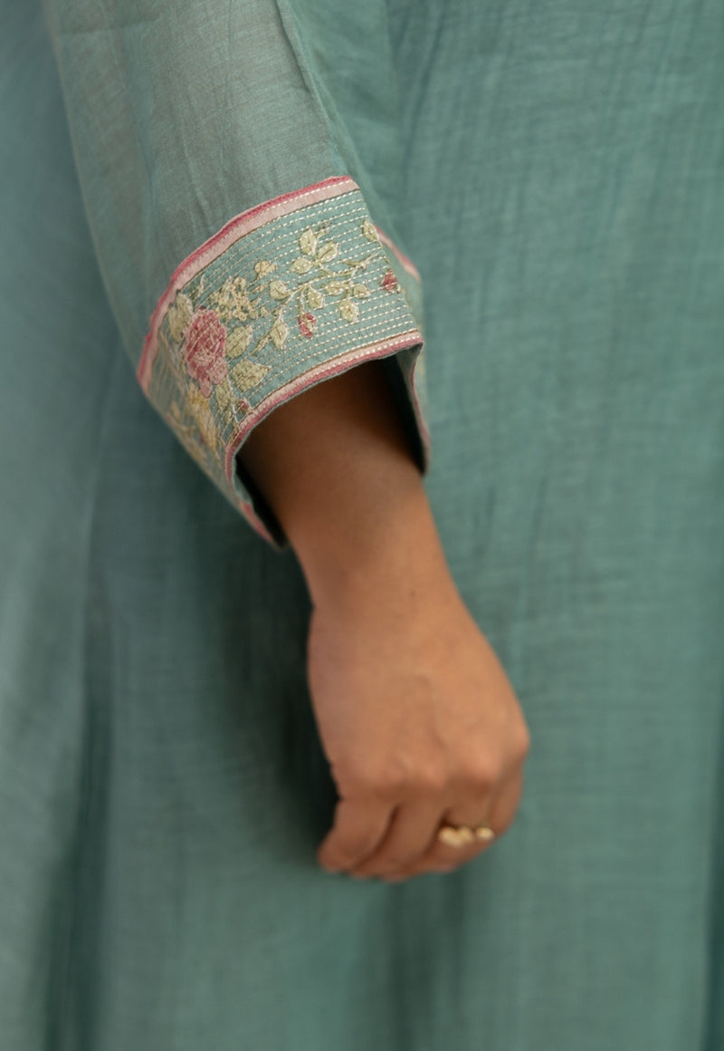 Gul Blue Solid Chanderi Silk A Line Kurta with Embroidery