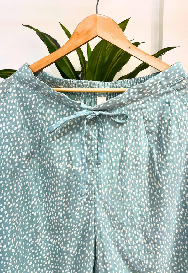 Yashi Blue Hand Block Print Slub Cotton Straight Pant