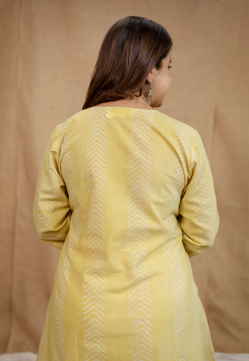 Dharmi Yellow A Line Batik Cotton Kurta