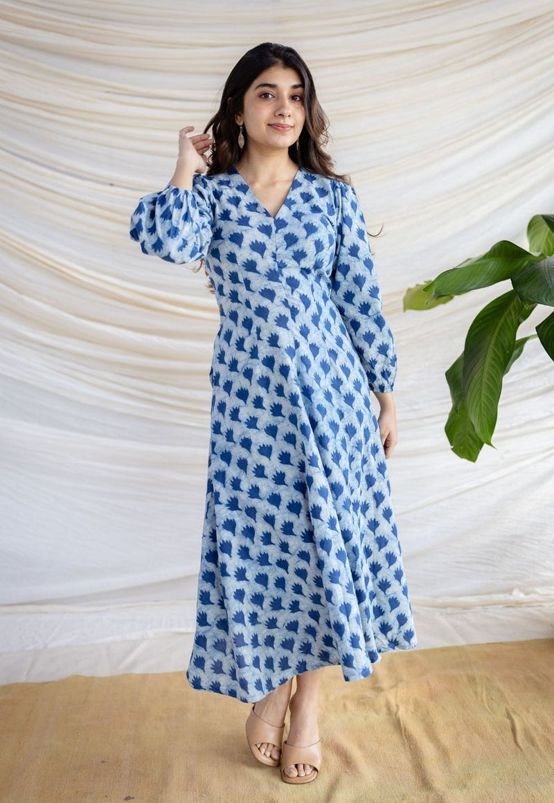 Iyana Indigo Dabu Cotton A Line Dress