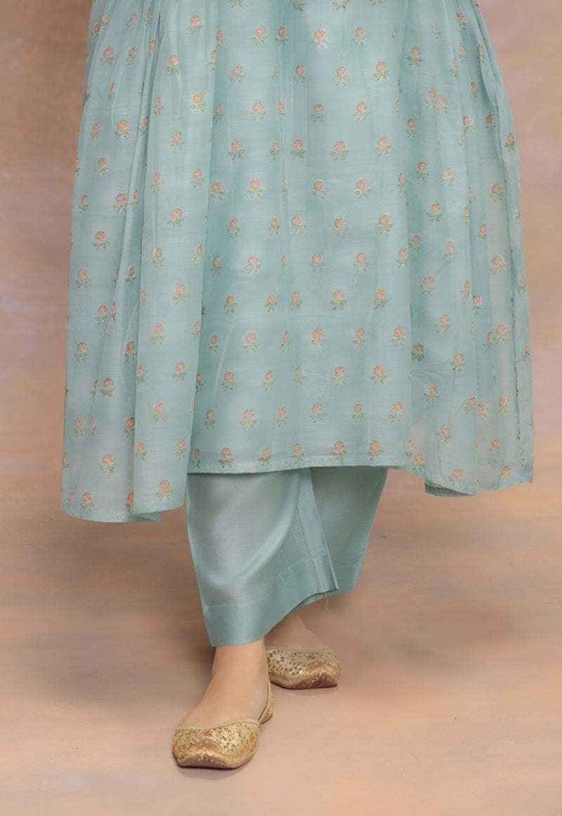 Yashi Blue Solid Chanderi Silk Straight Pant