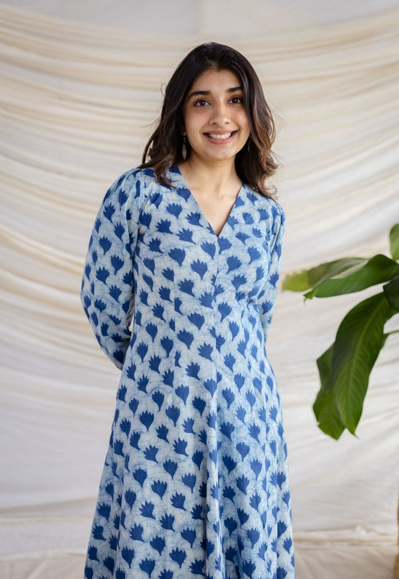 Iyana Indigo Dabu Cotton A Line Dress