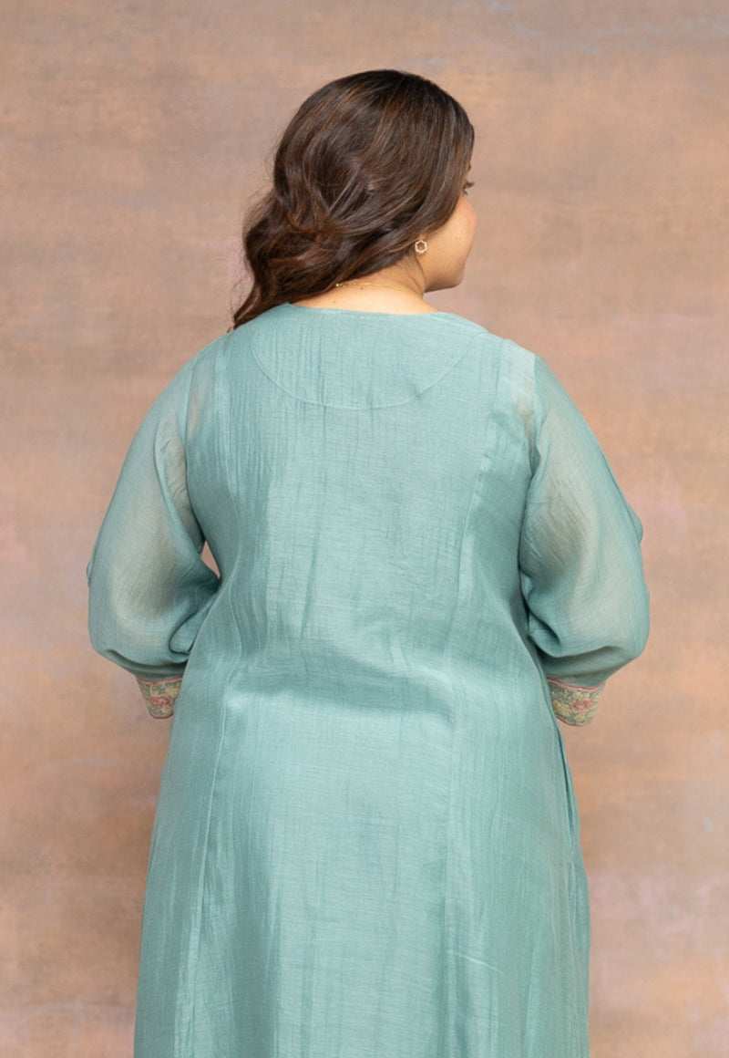 Gul Blue Solid Chanderi Silk A Line Kurta with Embroidery