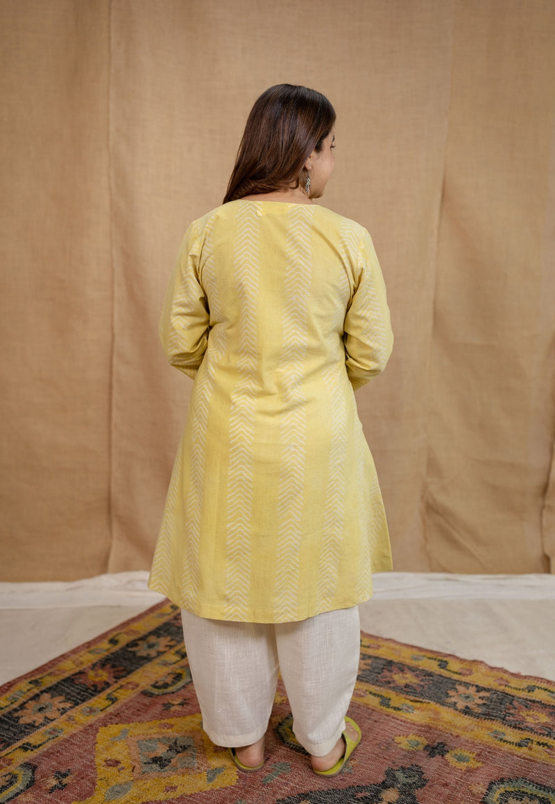 Dharmi Yellow A Line Batik Cotton Kurta