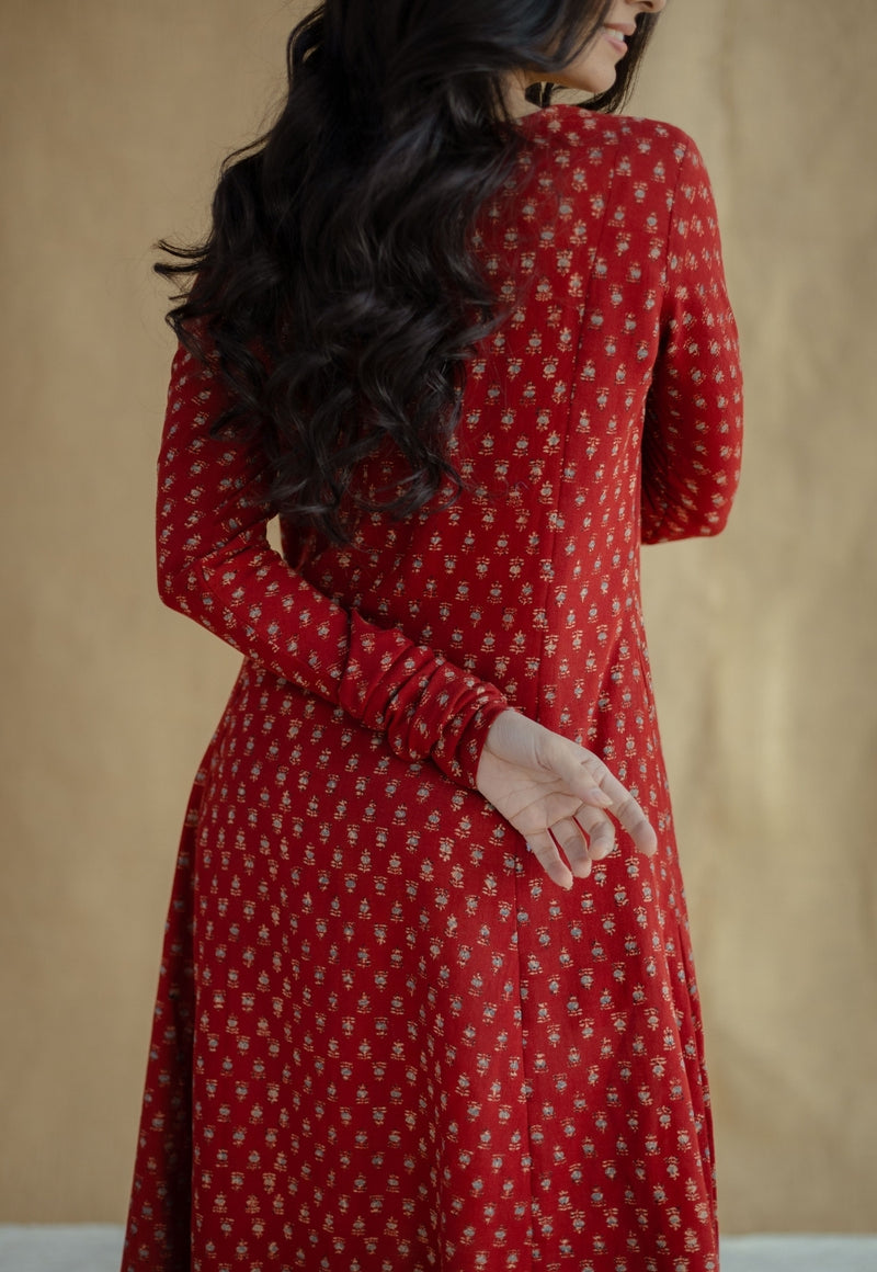 Akrita Red Ajrakh Moss Cotton Kali Kurta