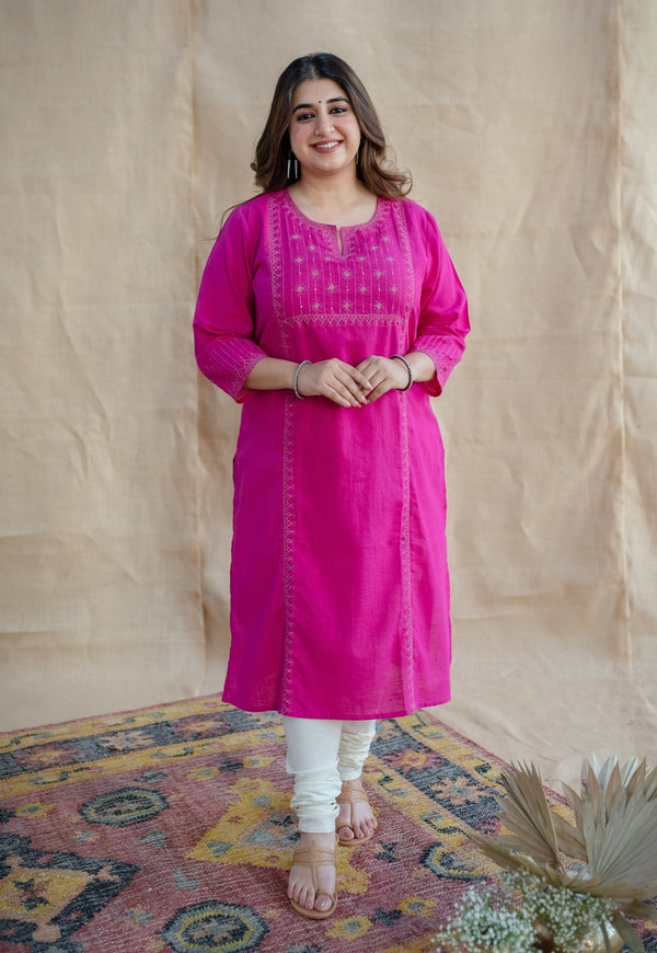 Chandini Slub Cotton Hand Embroidered Kurta | Relove