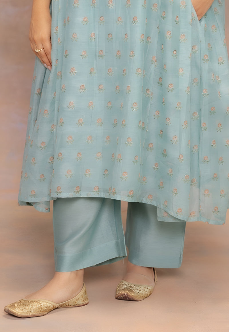 Yashi Blue Solid Chanderi Silk Straight Pant