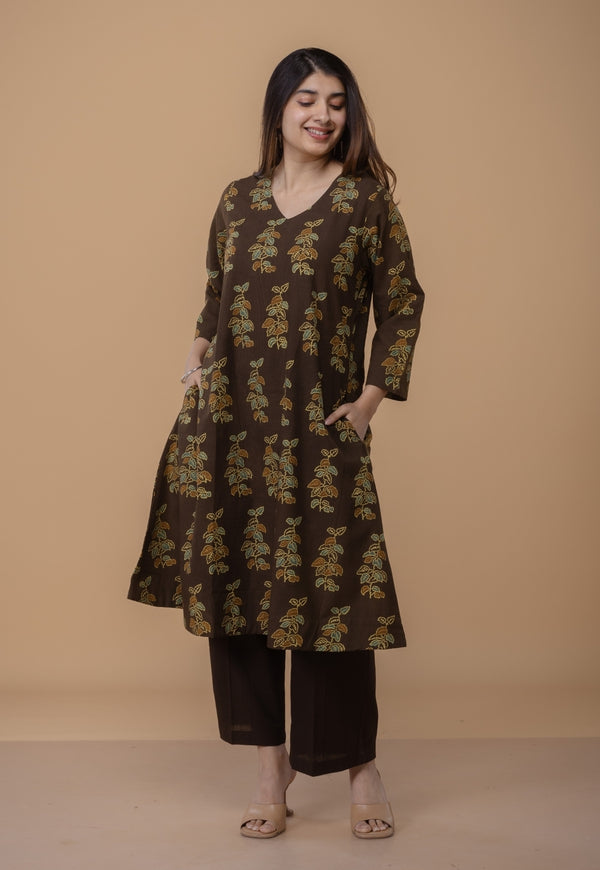 Sayali Brown Ajrakh Cotton A Line Kurta
