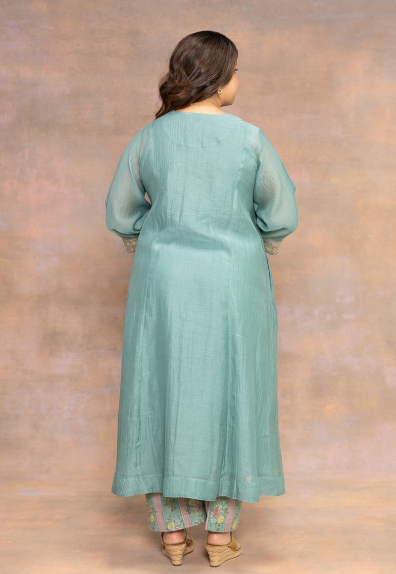 Gul Blue Solid Chanderi Silk A Line Kurta with Embroidery