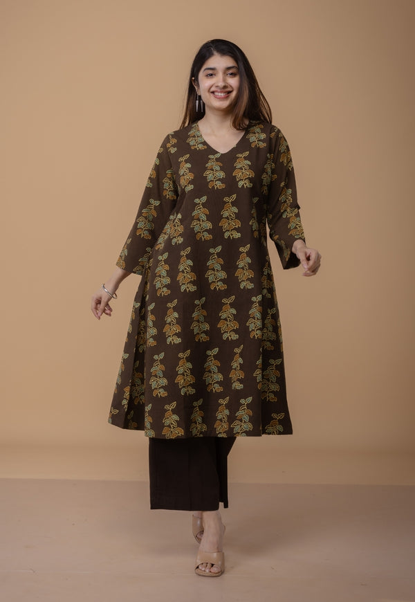 Sayali Brown Ajrakh Cotton A Line Kurta