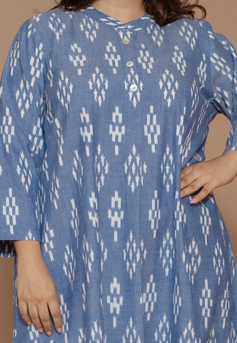 Ayaat Blue Handloom Ikkat Cotton Straight Kurta