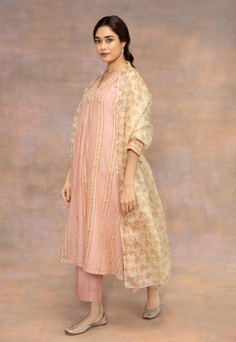 Rozhira Yellow Sanganeri Kota Doria Silk Dupatta with Mukaish Detailing