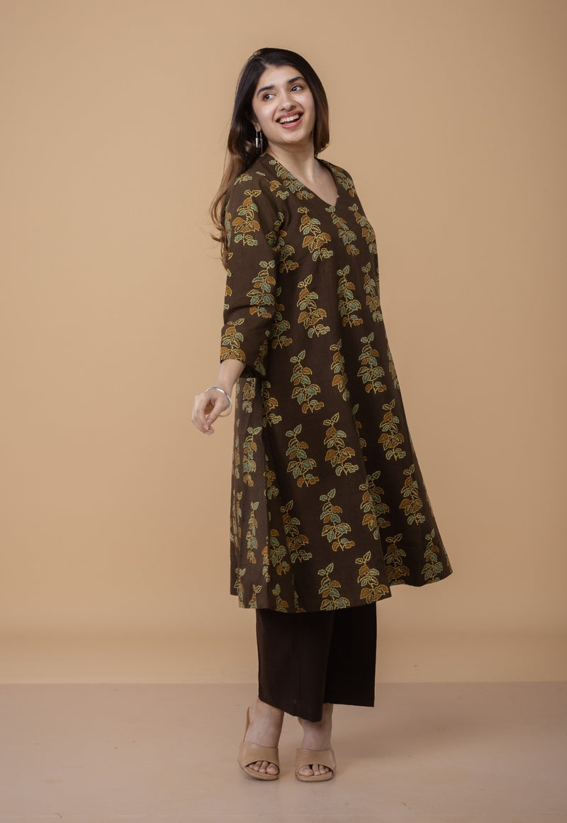Sayali Brown Ajrakh Cotton A Line Kurta