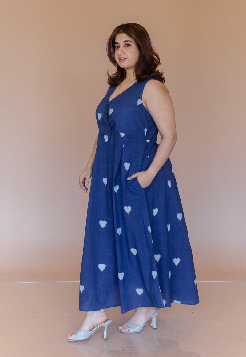 Libha Blue Dabu Cotton A Line Dress
