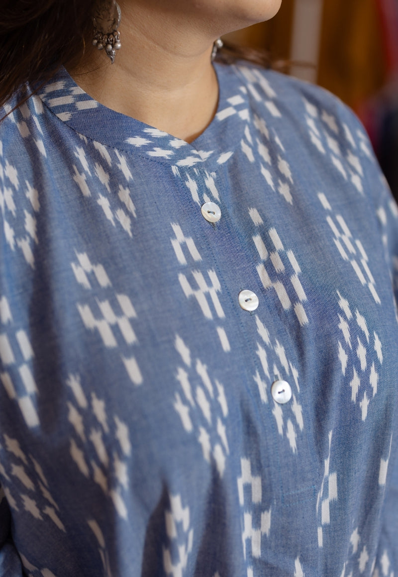 Ayaat Blue Handloom Ikkat Cotton Straight Kurta