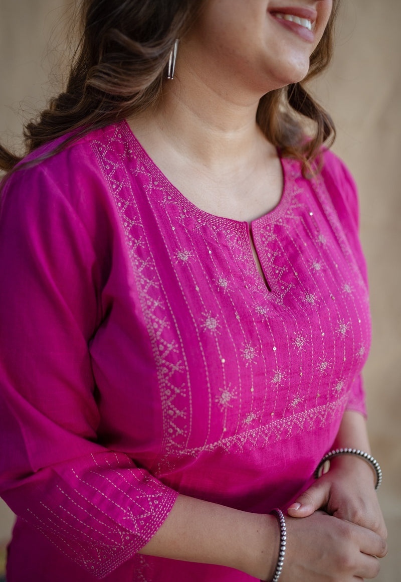 Chandini Slub Cotton Hand Embroidered Kurta | Relove