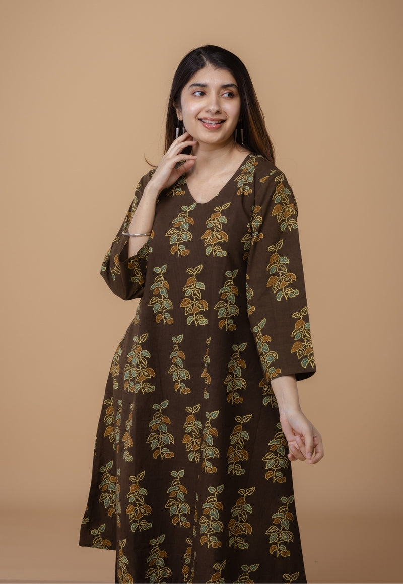 Sayali Brown Ajrakh Cotton A Line Kurta