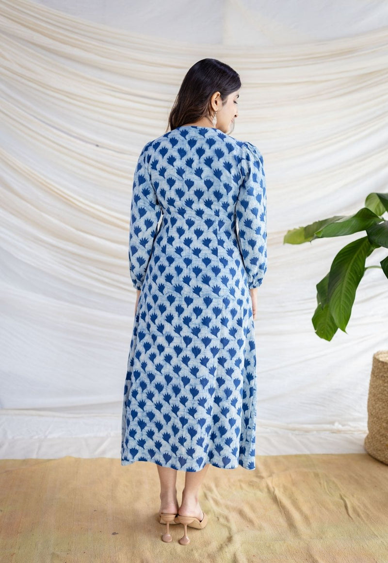 Iyana Indigo Dabu Cotton A Line Dress