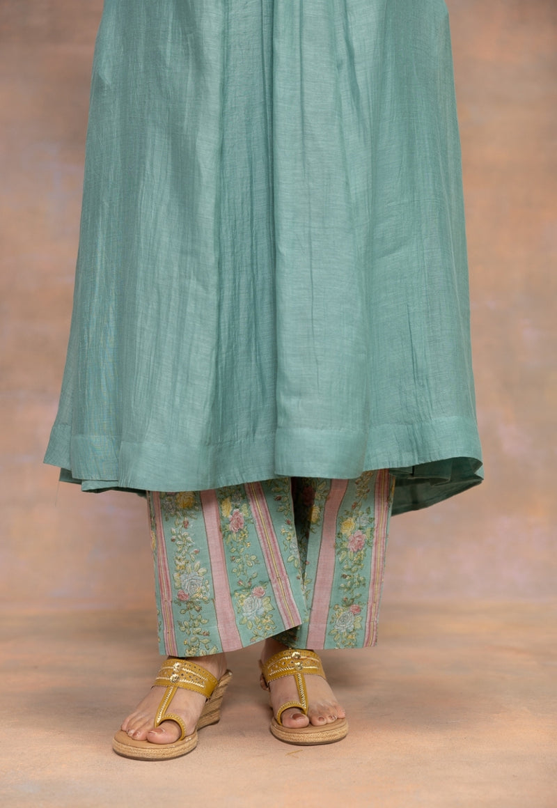 Rosalia Blue Sanganeri Chanderi Silk Straight Pant