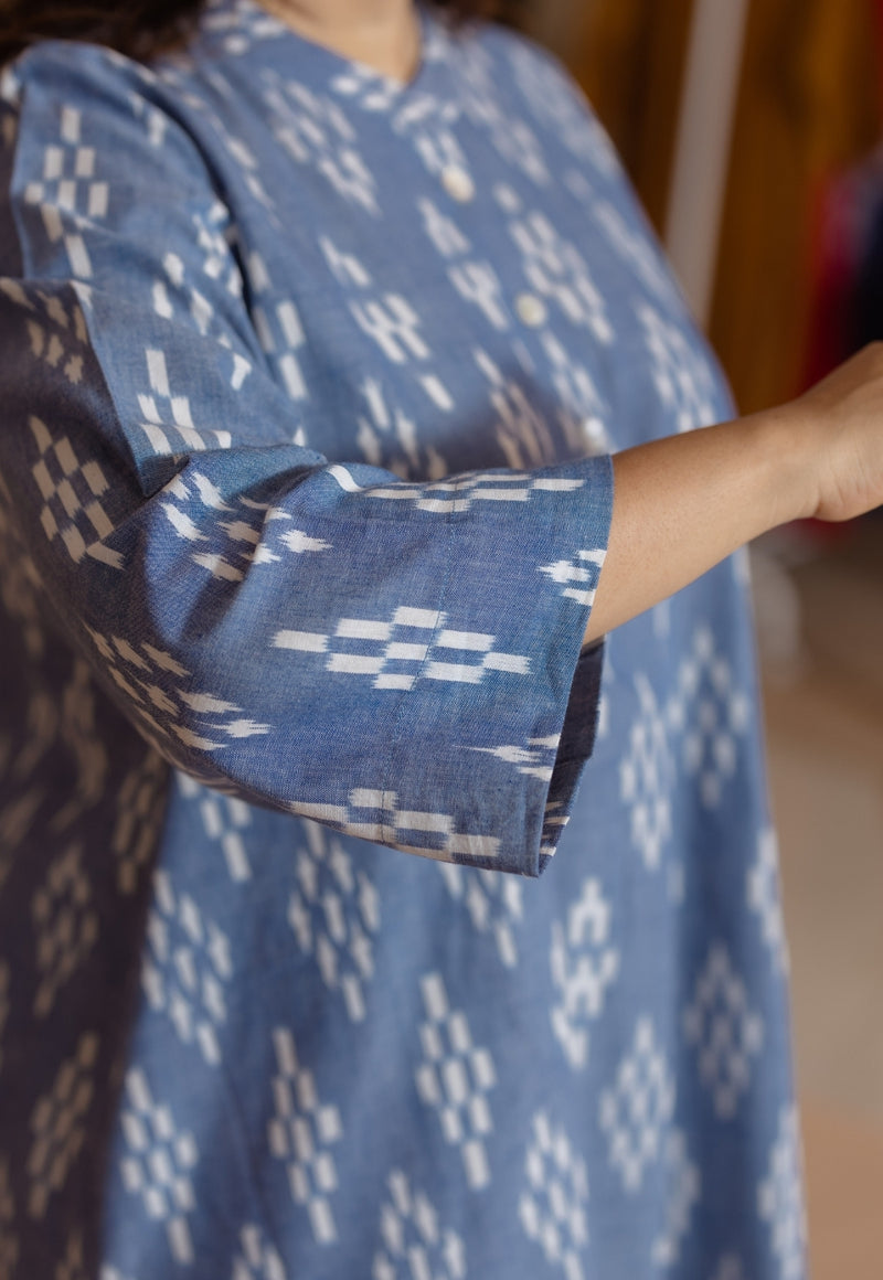 Ayaat Blue Handloom Ikkat Cotton Straight Kurta