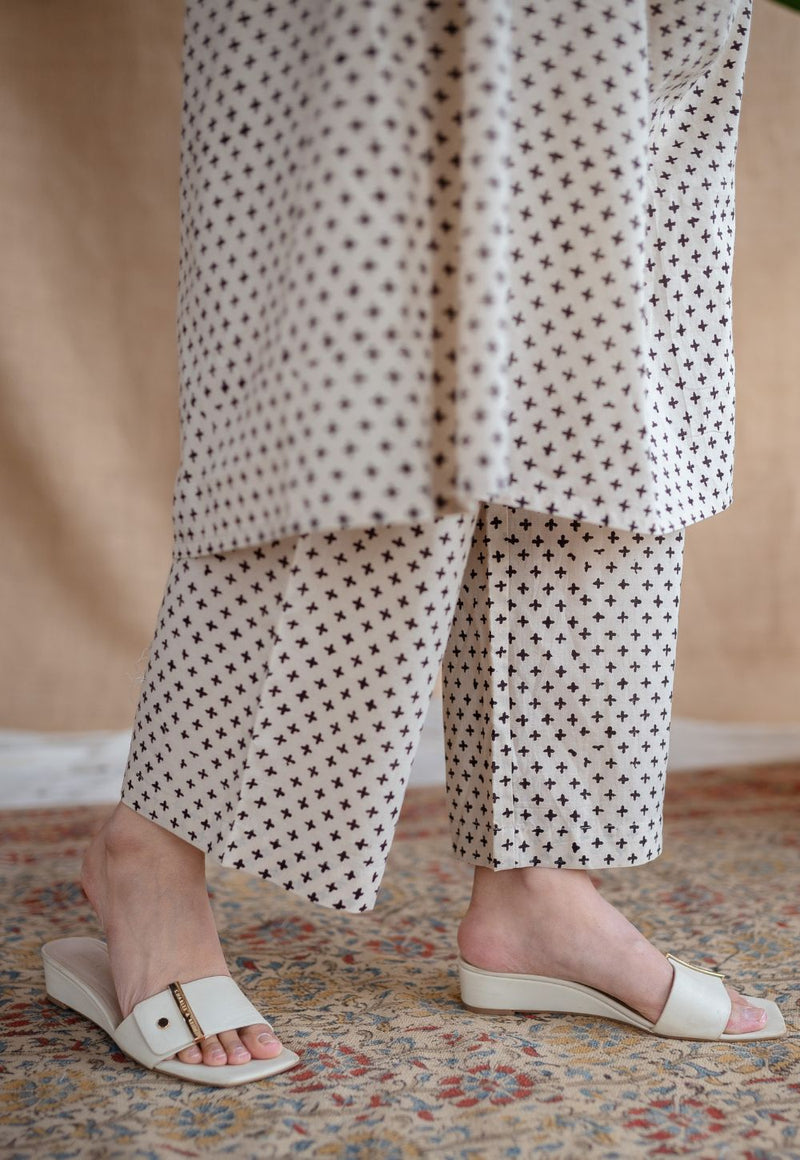 Yashi Beige Fakira Mul Cotton Straight Pant