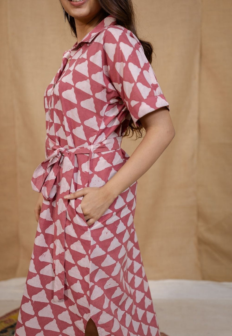 Aalia Pink Batik Cotton Straight Dress