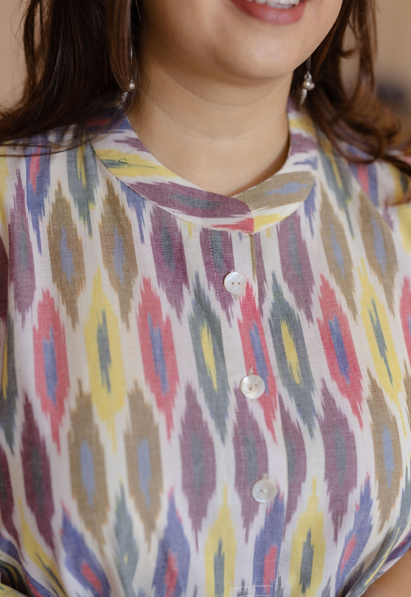 Ayaat Multi Handloom Ikkat Cotton Straight Kurta