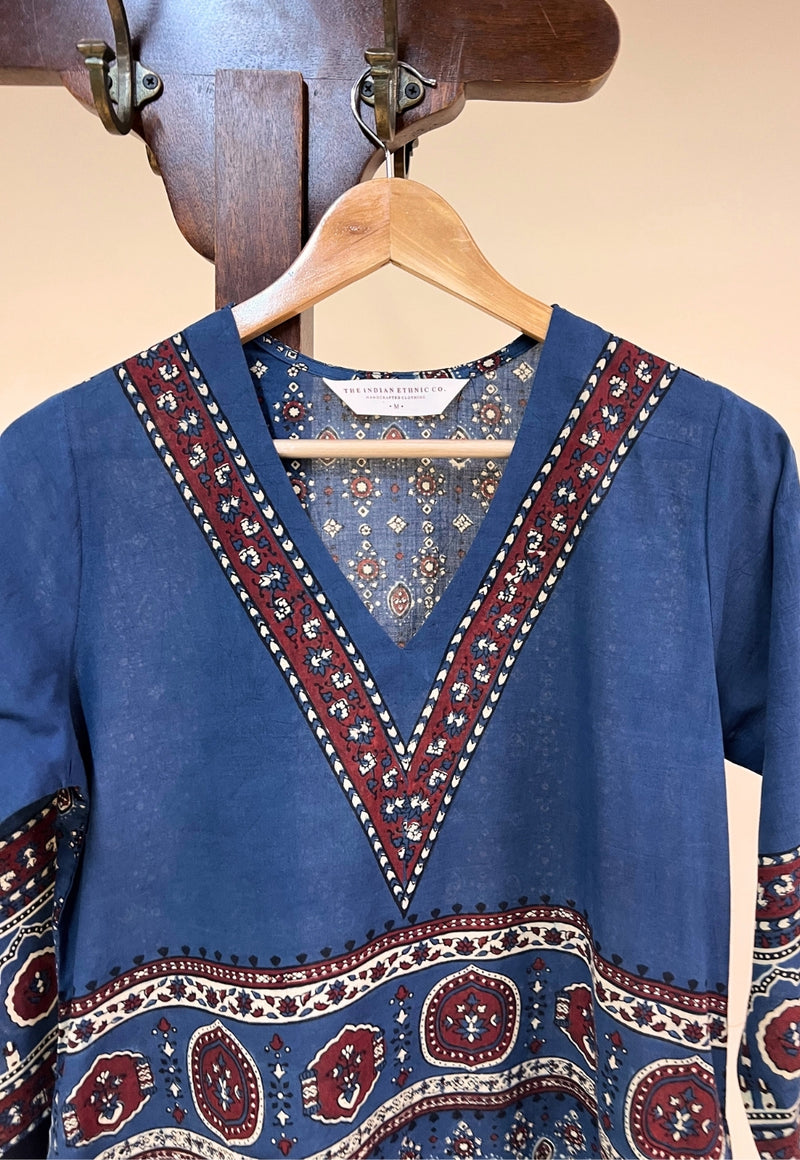 Elisha Blue Ajrakh Cotton Straight Kurta