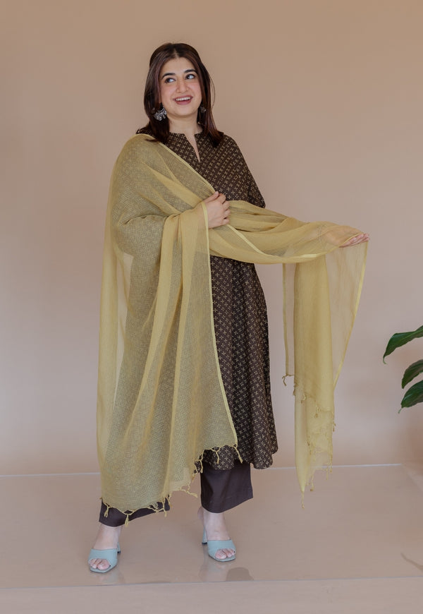 Yellow Solid Kota Doria Cotton Dupatta