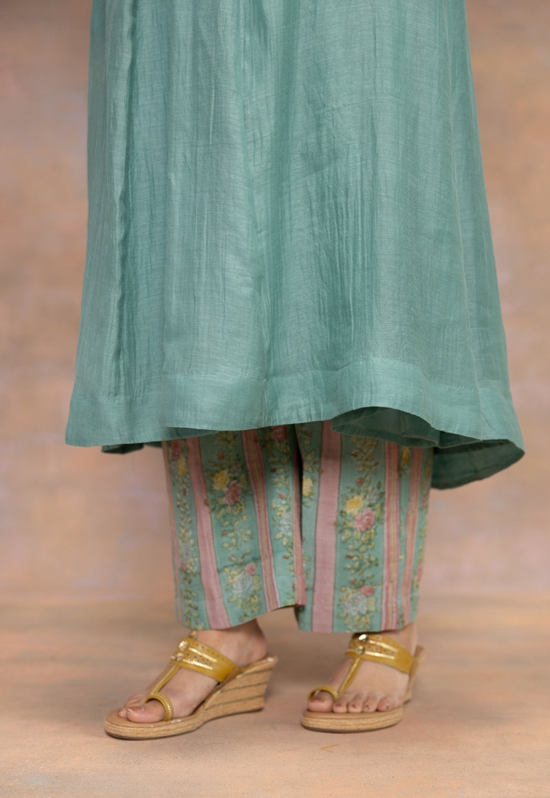 Rosalia Blue Sanganeri Chanderi Silk Straight Pant