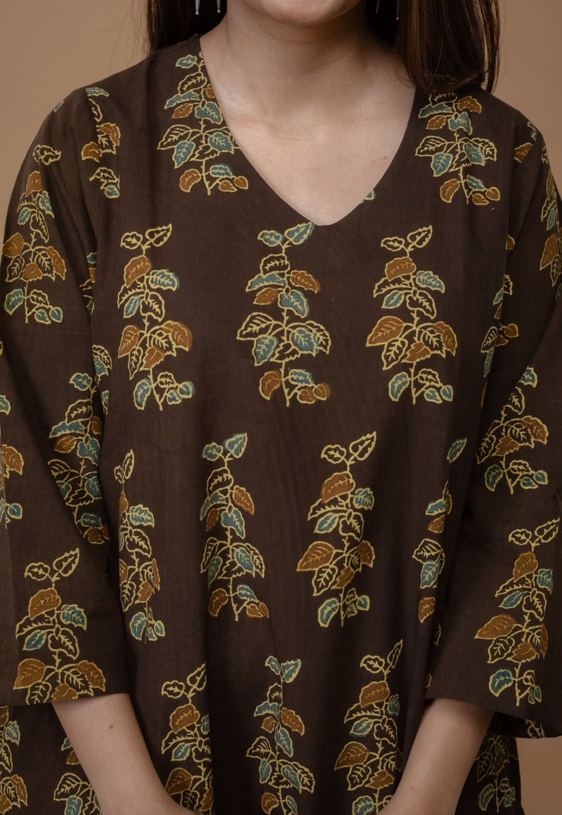 Sayali Brown Ajrakh Cotton A Line Kurta