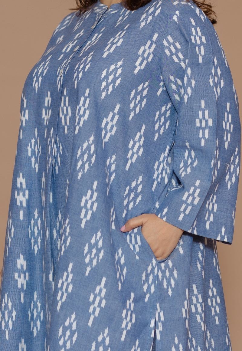 Ayaat Blue Handloom Ikkat Cotton Straight Kurta