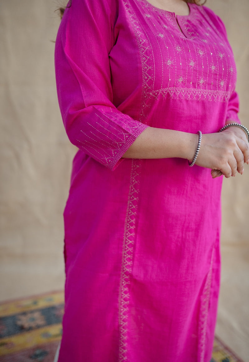 Chandini Slub Cotton Hand Embroidered Kurta | Relove