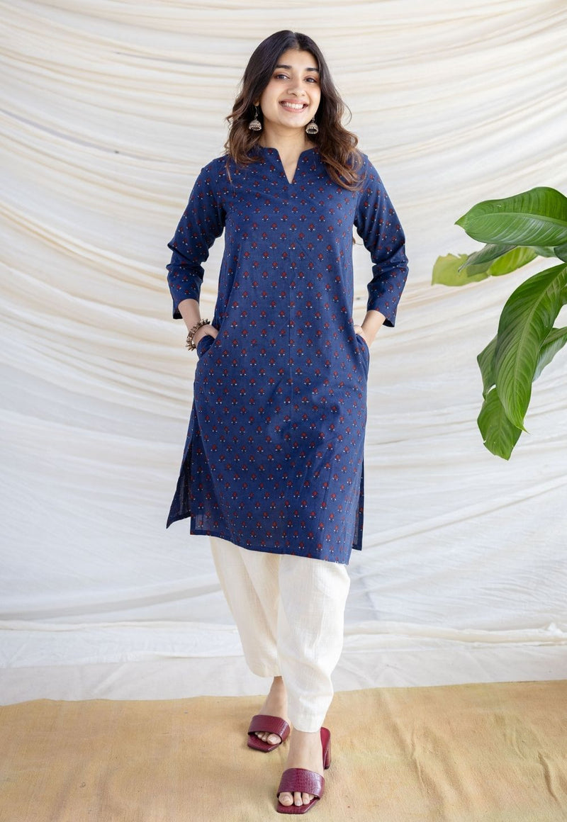 Zahira Indigo Ajrakh Cotton Straight Kurta